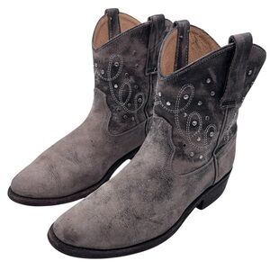 Miz Mooz Cozumel Distressed Gray Leather Ankle Boots with Embellishments